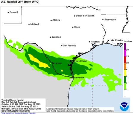 Tropic storm Harold's path